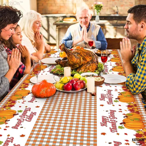 Miniatura 5 de KatchOn, Mantel grande de plástico de Acción de Gracias, 108 x 54 pulgadas, paquete de 3 Mantel desechable de otoño, rectangular, otoño, calabaza