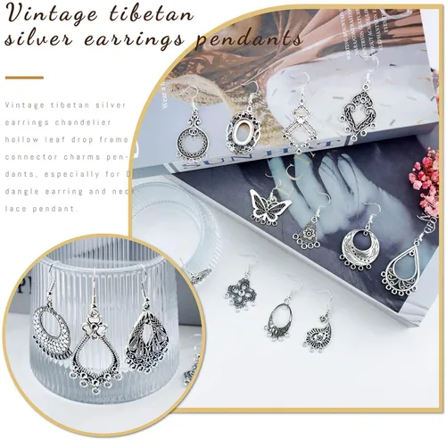 Miniatura 5 de JIALEEY Juego de aretes de plata tibetana envejecida, aretes de araña, kit de fabricación de joyas para aretes y colgantes de dijes, paquete surtido