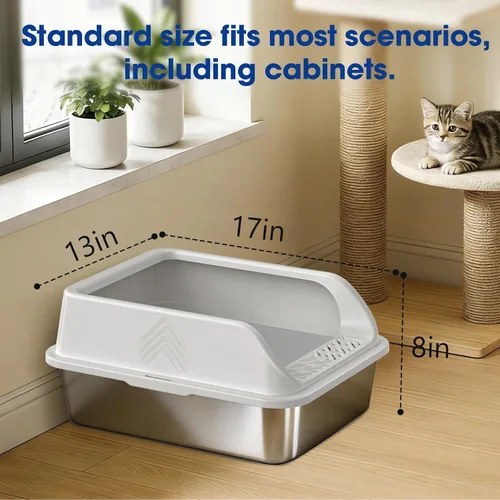 Miniatura 6 de Caja de arena de acero inoxidable con tapa, cajas de arena de metal para gatos de alta cara cerrada para gatos pequeños y gatos lesionados, conejo