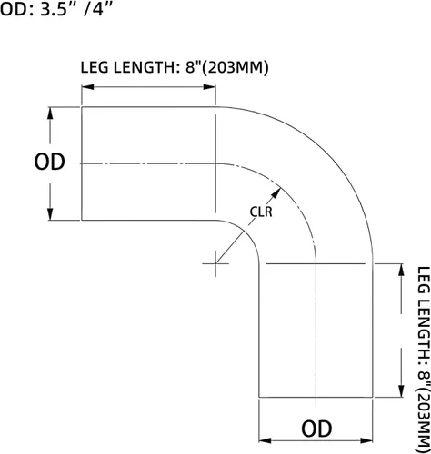 Miniatura 4 de Codo de 90 grados OD 4" (102mm) Longitud de la pata 8" (203mm) Tubo de intercooler de aluminio pulido para tubería de admisión de aire