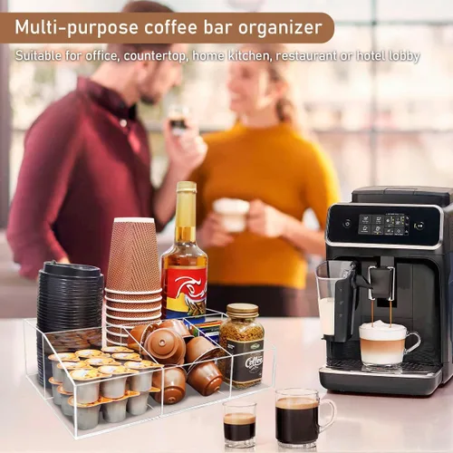 Miniatura 4 de Organizador de acrílico para barra de café para encimera, oficina, hogar, café, soporte para tazas de papel, condimentos, jarabes, crema