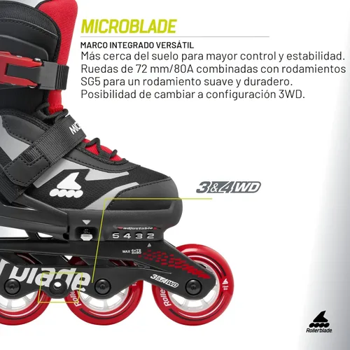 Miniatura 5 de Rollerblade Microblade - Patines en línea ajustables para niños, para jóvenes, rendimiento juvenil