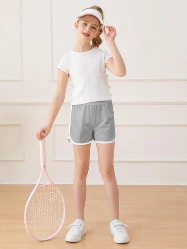 Miniatura 3 de Resinta Paquete de 5 pantalones cortos deportivos para niñas, pantalones cortos deportivos de fútbol para niños, de secado rápido, para gimnasio