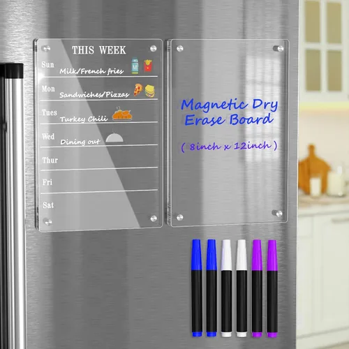 Miniatura 7 de AITEE Calendario semanal acrílico para refrigerador, planificador semanal magnético transparente de comidas para refrigerador, planificador semanal