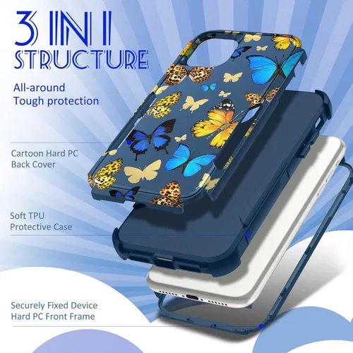 Miniatura 4 de para iPhone 11 - Funda para mujeres y niñas, diseño único estético, mariposa azul kawaii para adolescentes, funda protectora resistente, dura, a