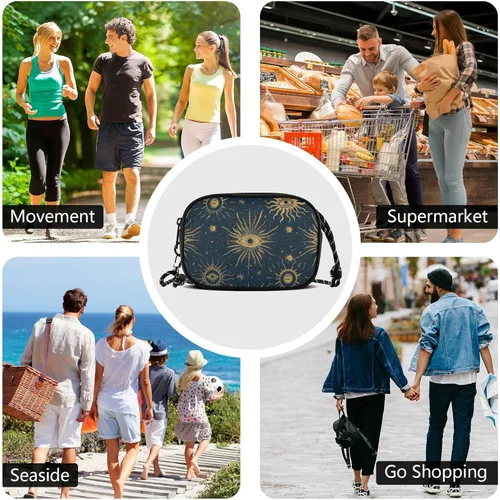 Miniatura 7 de Vintage Moon Sun Retro Crossbody Cámara Bolsa Hombre Comodidad Con Ranuras para Tarjetas de Crédito Casual Teléfono Pecho Bolsa Tiene una Comida