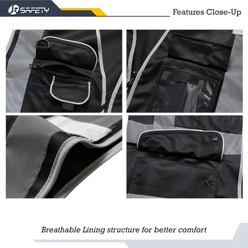 Miniatura 2 de JKSafety - Chaleco de seguridad negro con cremallera frontal y 9 bolsillos con tiras reflectantes, cumple con el estándar ANSI/ISEA (5XL, 150-negro)