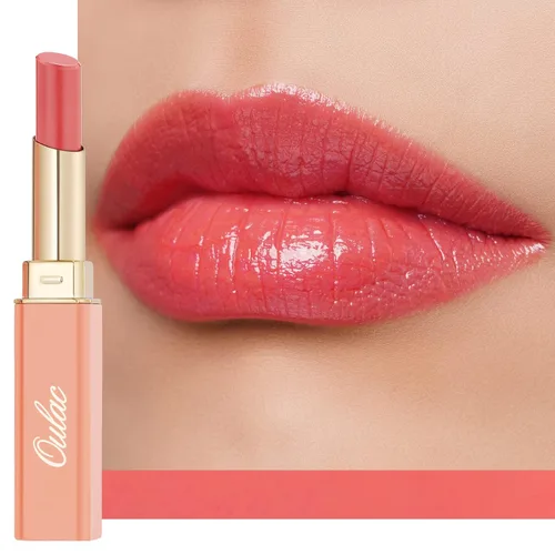 Oulac Lápiz labial rojo melocotón coral para mujer, barra de labios hidratante rojo, bálsamo labial teñido brillante, acabado jugoso de brillo 【04
