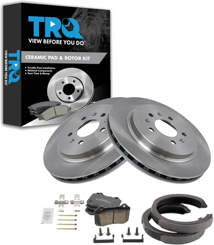 Miniatura 163 de TRQ Kit de pastillas de freno y rotor Posi trasero premium con zapatas de estacionamiento para camión GM SUV