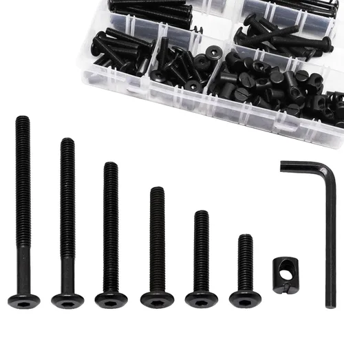 Miniatura 10 de Juego de 25 tornillos negros para cuna, juego de tornillos hexagonales para literas y cunas M6×40mm/1.969 in/2.362 in/2.756 in/3.150 in