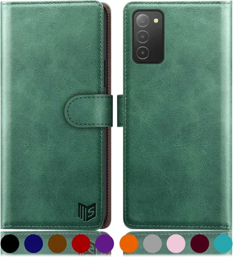 Miniatura 13 de SUANPOT Funda tipo cartera para Samsung Galaxy A03S 【Bloqueo RFID】 Soporte para tarjetas de crédito, libro de folio con tapa de cuero PU Funda a