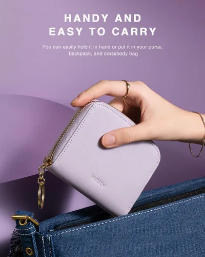 Miniatura 3 de Vulkitty Cartera pequeña para mujer con bloqueo RFID con cremallera alrededor de la funda triple compacta de cuero para tarjetas con bolsillo