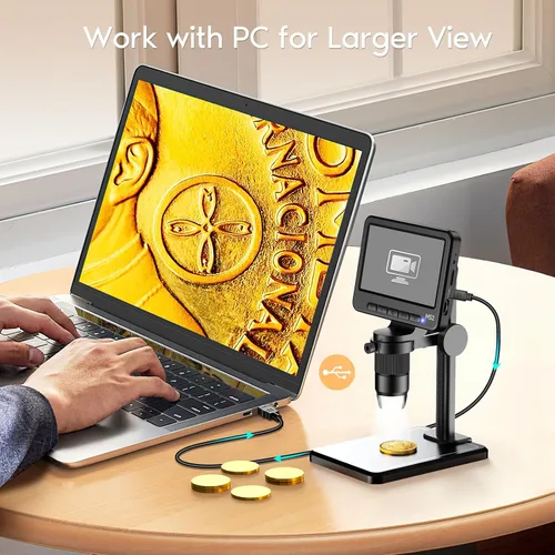 Miniatura 4 de Leipan Microscopio Digital LCD 1080P con Tarjeta SD de 32GB, Microscopio de Monedas con Pantalla IPS de 5 Pulgadas, Vista PC, Captura de Foto/Video