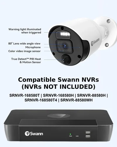 Miniatura 7 de Cámara de seguridad adicional Swann NVR para grabadores NVR CCTV PoE cableados, video 4K Ultra HD, vigilancia interior/exterior, luces sensor