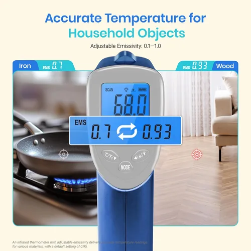 Miniatura 3 de Etekcity Termómetro infrarrojo mejorado 774, pistola de temperatura térmica para cocinar, herramienta láser de superficie IR para pizza, plancha