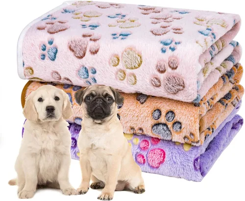 Miniatura 8 de Dono 1 paquete de 3 mantas para perros, manta de forro polar suave y esponjosa para mascotas, tapete cálido para dormir, diseño de huellas