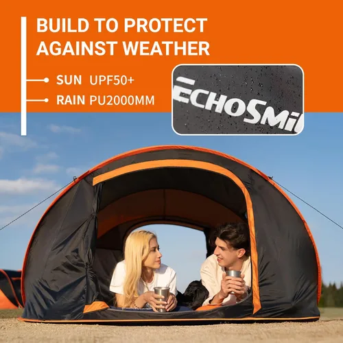 Miniatura 4 de EchoSmile Tienda de campaña desplegable para 2/4/6 personas, fácil instalación, cúpula resistente al agua, portátil con bolsa de transporte Negro