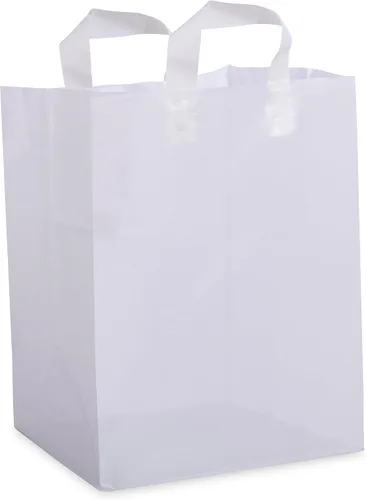 Miniatura 8 de Bolsas de plástico blancas Prime Line Packaging, bolsas de regalo para compras con asas para pequeñas empresas, comestibles, servicio de alimentos