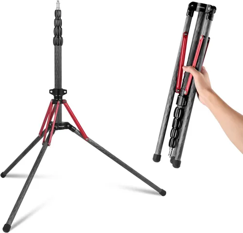 NEEWER Soporte de luz de fibra de carbono con patas reversibles de 180°, adaptador de tornillo de 1/4 a 3/8 pulgadas y bolsa, soporte de trípode de