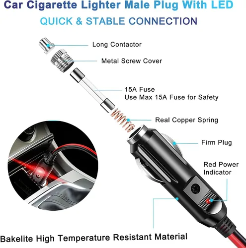 Miniatura 3 de Enchufe Divisor para Encendido de Cigarrillos de 12V 3 Toma 1.8FT - Divisor de Encendido de Cigarrillos de Coche 1 a 3 Adaptador de Cargador