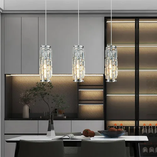 Miniatura 7 de Lámpara colgante moderna cromada para isla de cocina, mini candelabro de cristal, accesorio de iluminación colgante para cocina, isla, comedor