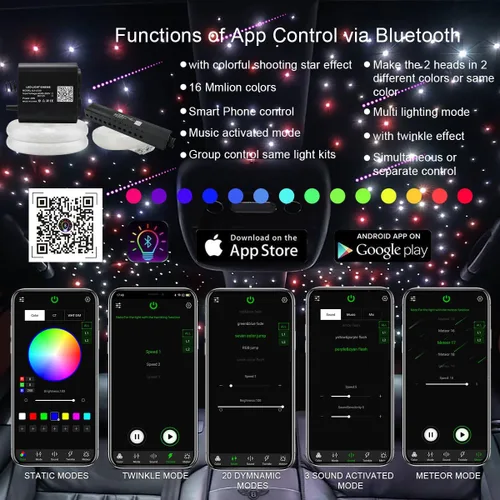 Miniatura 2 de AKEPO Luces de fibra óptica de estrella fugaz de 20 W, RGBW Twinkle APP de doble cabeza, 1300 unidades, 0.03 pulgadas, 13.1 pies, fibra óptica