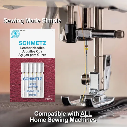 Miniatura 2 de SCHMETZ Agujas de cuero para máquina de coser – Suministros especiales resistentes, tamaño 110/18, tarjetas de 5 agujas, paquete de 1