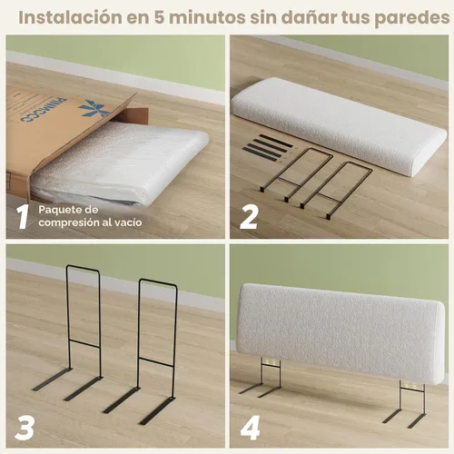Miniatura 3 de Pinmoco Cabecero tapizado de 4.7 pulgadas para cama de tamaño matrimonial, cabecero ergonómico y ajustable en altura, fácil de montar, resistente