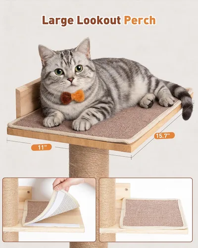 Miniatura 2 de Árbol para gatos de 80.3 pulgadas de alto para pared, árbol de gato de 5 niveles de piso a techo, árbol para gatos ajustable montado en la pared