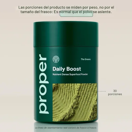 Miniatura 2 de Proper, The Greens Daily Boost Organic Greens Powder. Alimento Integral, Polvo Vegetal Superalimento Sabor Manzana con Pasto de Trigo, Espirulina