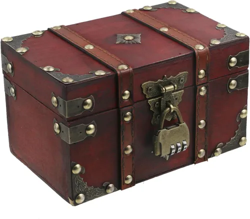 Geesatis Caja de almacenamiento de madera antigua vintage con candados combinados, caja de almacenamiento de madera decorativa para joyas, perlas,