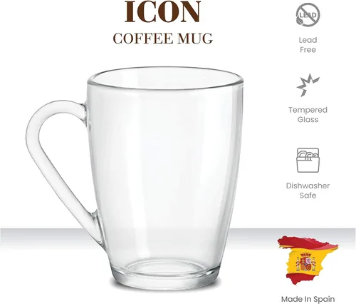 Miniatura 6 de Bormioli Rocco Juego de tazas de café de cristal, (paquete de 6) de 10¾ onzas con mango cómodo, vasos de té para bebidas calientes/frías