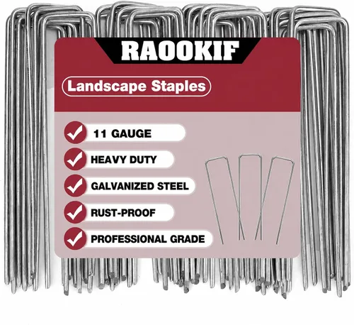 RAOOKIF Grapas Galvanizadas de Jardín y Paisajismo de 8 Pulgadas, 20/50/100/200 Piezas Estacas de Metal para Jardín, Calibre 11 Estacas de Suelo de
