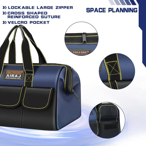 Miniatura 3 de AIRAJ - Juego de 2 bolsas de herramientas Bolsa de almacenamiento de herramientas portátil de 18 y 14 pulgadas Bolsas de herramientas de boca