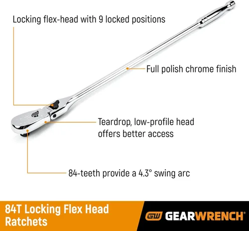 Miniatura 2 de GEARWRENCH 81296A-07 - Juego de 11 piezas de trinquete de lágrima mixta de 84 dientes de 1/4", 3/8" y 1/2