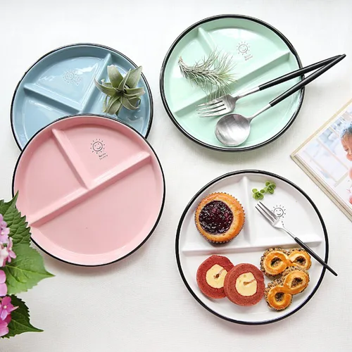 Miniatura 5 de CoCoMe Round Smile Sun - Plato de ensalada de postre dividido de porcelana de cerámica, 8 pulgadas (1, verde)