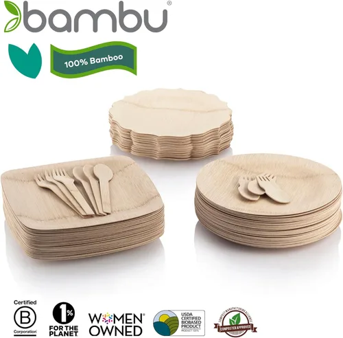 Miniatura 6 de Bambu Paquete de 8-9 Pulgadas Platos Desechables de Bambú Elegantes, Productos Ecológicos Biodegradables, Platos Desechables de Bambú para Fiestas