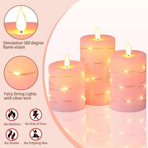 Miniatura 7 de Upinmz Velas parpadeantes sin llama con cadena de luces integradas, velas que funcionan con pilas con control remoto y temporizador, velas LED