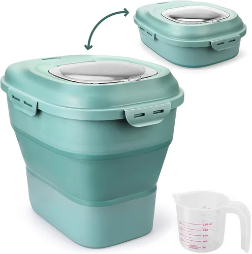 Viretec Contenedores de almacenamiento de arroz y cereales, 20 a 50 libras Contenedores plegables dispensadores de alimentos secos con tapa abatible