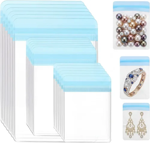 Clabby 120 bolsas de joyería antideslustre para organizador y almacenamiento, bolsa de joyería de PVC transparente, mini bolsa de plástico, anillos