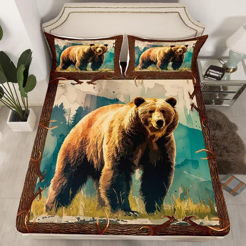 Miniatura 7 de Erosebridal Happy Camping - Sábana bajera ajustable individual para niños, diseño de animales del bosque del bosque, para bebés, niños y niñas