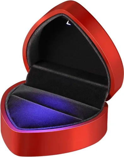 VOSAREA Caja de anillo LED, caja de anillo de compromiso de propuesta, aretes en forma de corazón, caja de joyería para aniversario, día de San