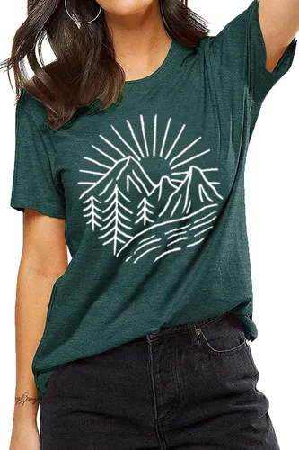 Miniatura 13 de Camisetas sin mangas de senderismo y montaña para mujer, divertidas camisetas de entrenamiento con gráficos de pino y amanecer, camisetas de verano