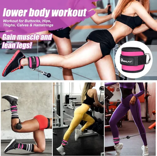 Miniatura 6 de NEALFIT Ankle Strap for Cable Machine, Gym Ankle Cuff for Kickbacks, Leg Extensions, Glute Workouts, Booty Hip Abductors Exercise for Women and Men