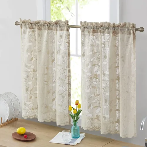 Miniatura 9 de HLC.ME Joyce - Cortina de encaje transparente para cocina, cafetería, para ventanas pequeñas, cocina y baño, 30 pulgadas de ancho x 36 pulgadas