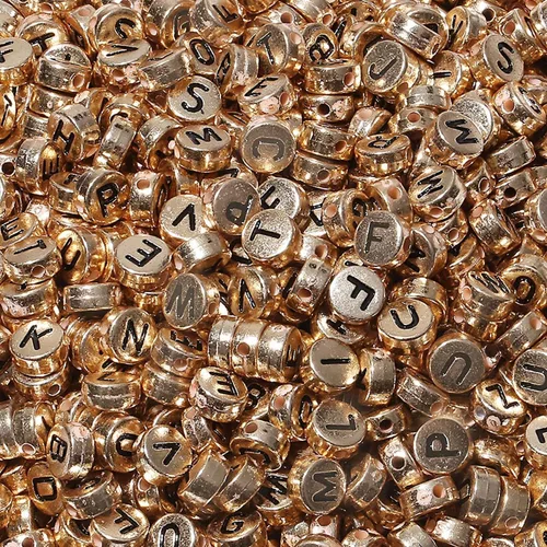 Miniatura 9 de LAIDANLA - 1500 cuentas de letras acrílicas del alfabeto doradas, cuentas redondas blancas de 7×4mm para hacer joyas, pulseras, collares, llaveros