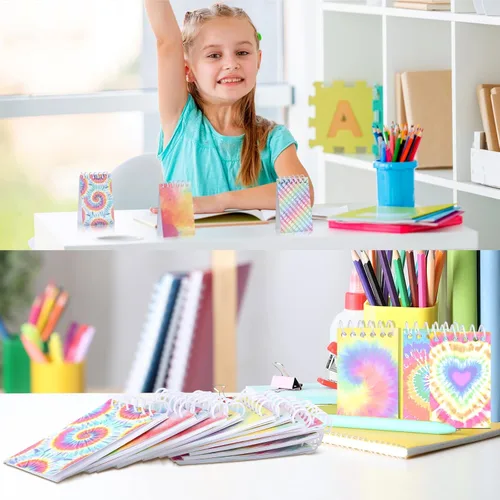 Miniatura 6 de 24 piezas de mini blocs de notas con estilo teñido anudado multicolor, cuadernos de bolsillo para niños, cuadernos en espiral mini, divertidos