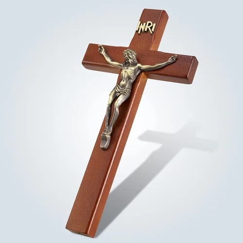 Miniatura 8 de ACHIBANG Crucifijo de pared de 12 pulgadas con soporte, cruz de Jesús católica de pie y colgante de madera con INRI para el hogar o la sala