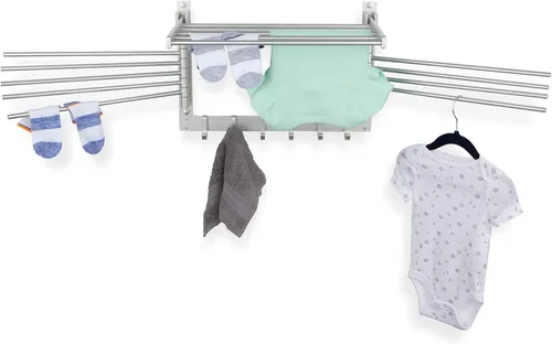 Miniatura 3 de BGT - Estante de secado de ropa para lavar la pared, organizador de lavandería con ganchos y brazos oscilantes, estante de metal de 17 pulgadas