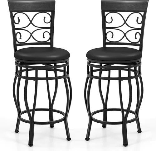 GOFLAME Juego de 2 taburetes de bar giratorios de 26 pulgadas de altura de mostrador con asiento tapizado de piel sintética, respaldo ergonómico y